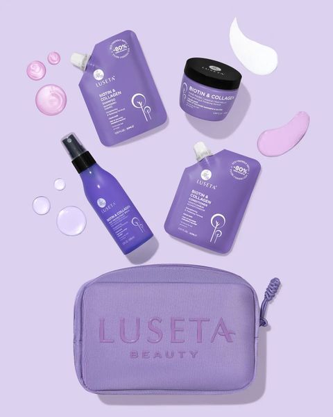 Набір для тонкого та ламкого волосся з косметичкою Luseta Beauty Biotin & Collagen Jet-Set Hair Strengthen Kit 810041442956 фото
