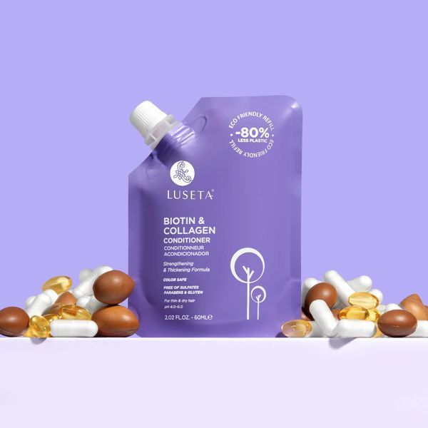 Набір для тонкого та ламкого волосся з косметичкою Luseta Beauty Biotin & Collagen Jet-Set Hair Strengthen Kit 810041442956 фото